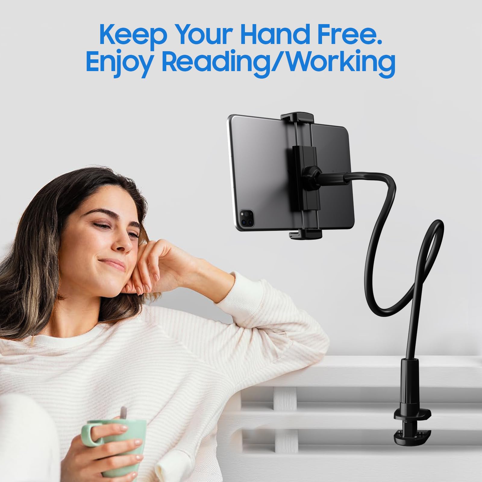 PlsHugek Gooseneck Kindle Tablet Holder Stand Adjustable Arm Mount for Reading in Bed Hands Free Kindle Paperwhite Accessories for iPhone, iPad,Tablet, Switch