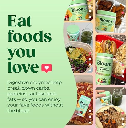 Miniatura 5 de Bloom Nutrition Superfood Greens en polvo, enzimas digestivas con probióticos y prebióticos, salud intestinal, alivio de la hinchazón, bayas +