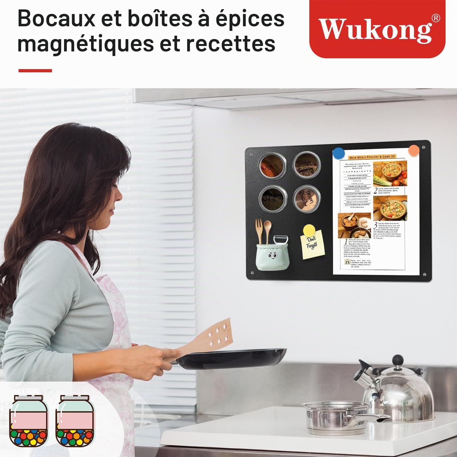 Wukong Tableau Magnétique Noir 42 x 30 cm – 1 Pièce – Cadre en Aluminium – Surface Antirayures en Acier Inoxydable – Autocollant – Pour Bureau, Cuisine, Réfrigérateur