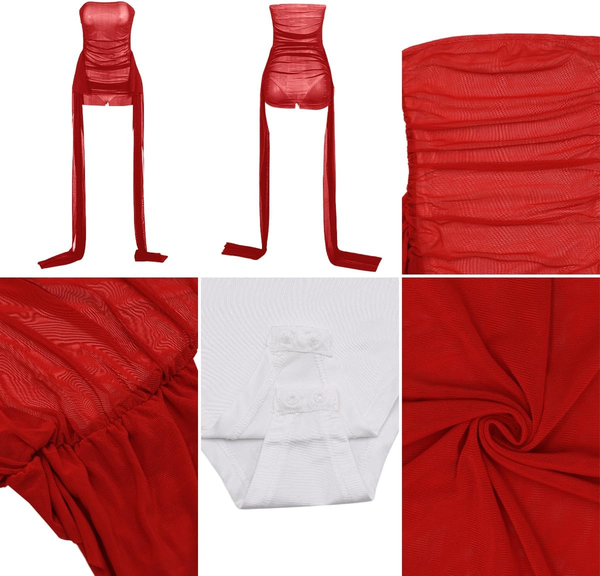 Women's Sheer Mesh Ribbon Strapless Bodycon Sexy Sleeveless See Through Ruffle Mini Dress for Party Night Club - Image 7