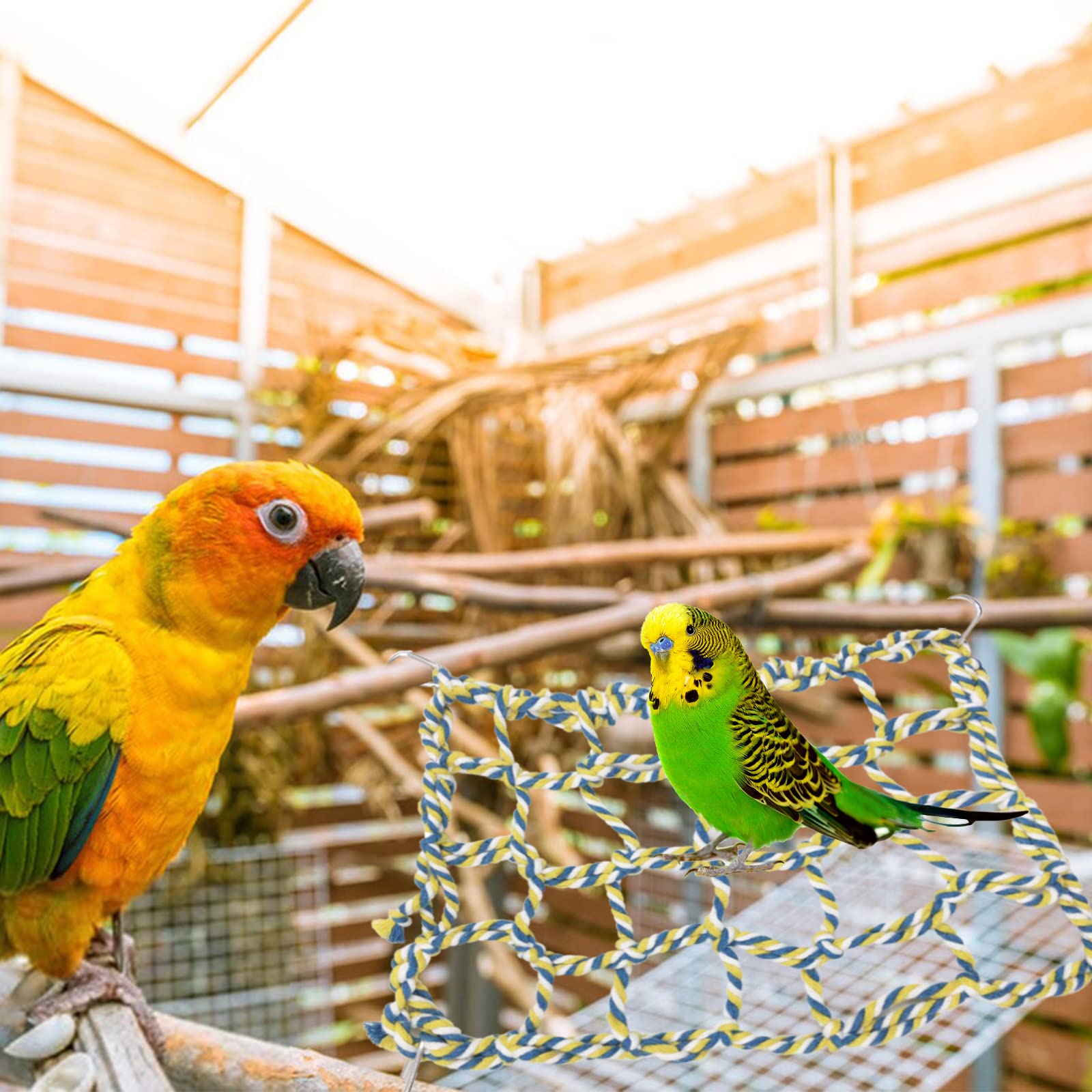 Buntes Kletternetz & Hängematte Für Kleintiere – Mit 8 Seilen Und 4 Haken, Für Vögel, Hamster, Ratten, Frettchen Uvm.