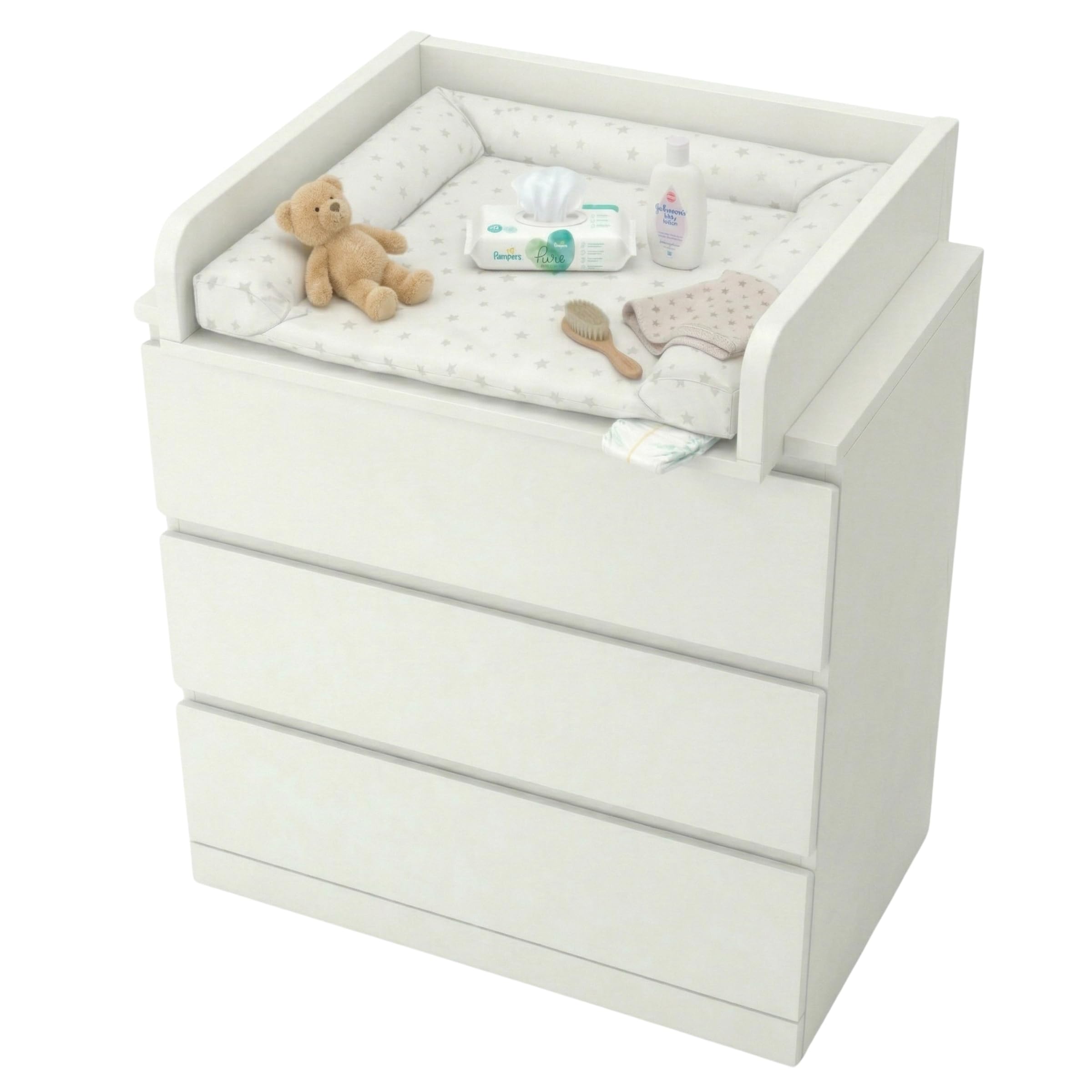 Plan à langer, Côtés arrondis, 53,2 x 70 cm, Blanc | Réglable extensible 34–50 cm, Table à langer bébé, Bords surélevés