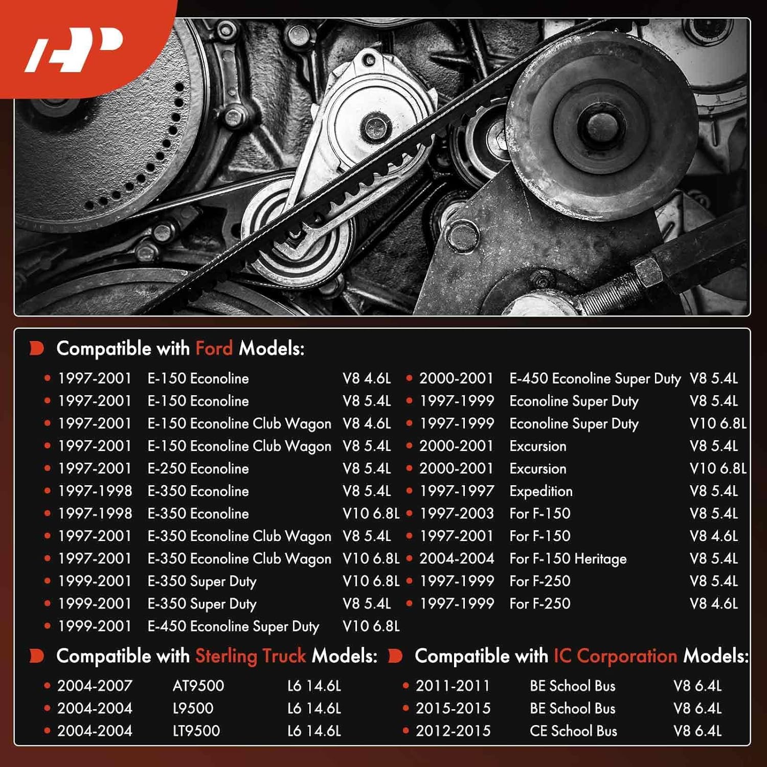 A-Premium Serpentine Belt 99.08 In Heavy-Duty For Ford, IC Corporation & Peterbilt Cars - F-150, F-250, F-150 Heritage, Expedition, E-150 E-250 Econoline, E-350 Super Duty & More