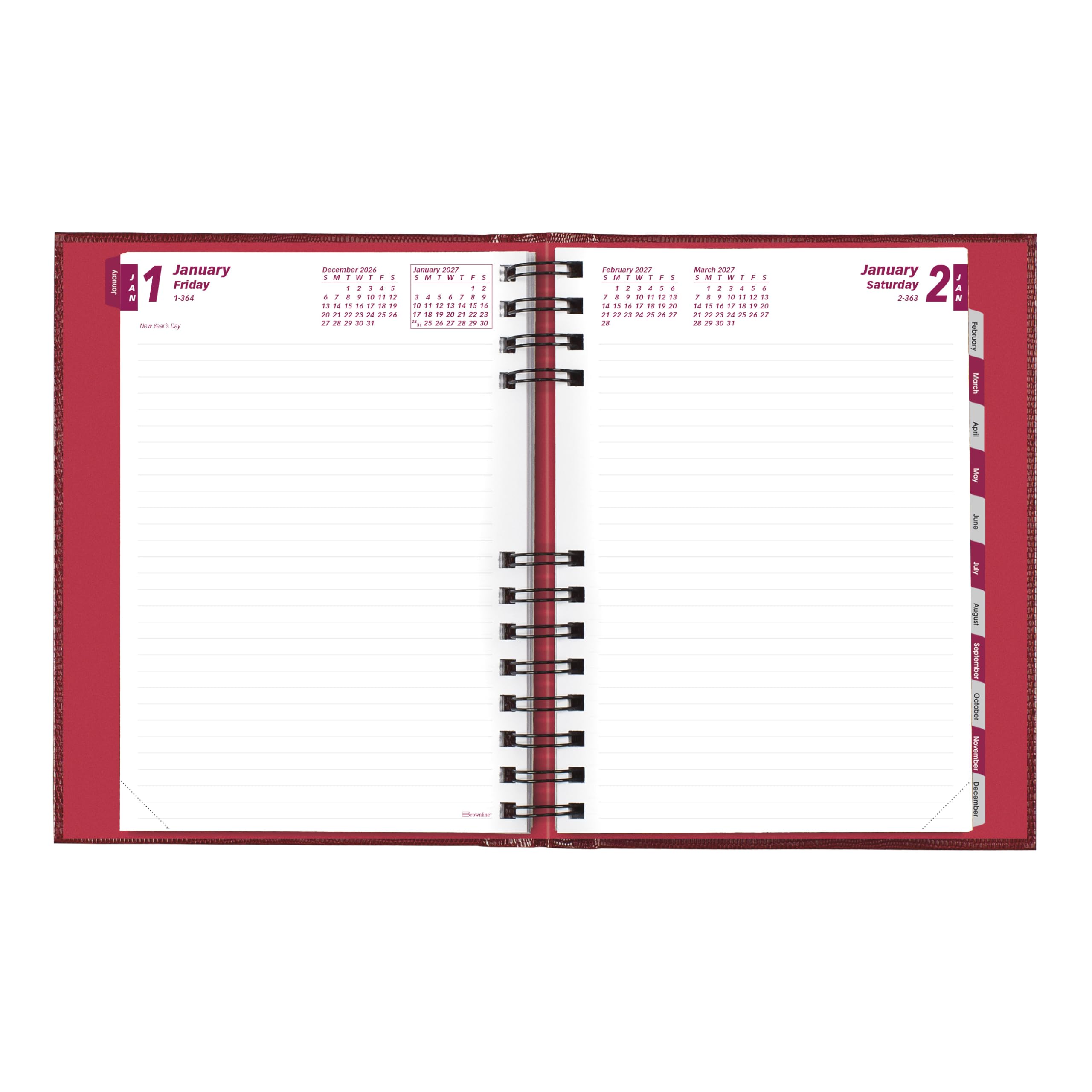 Brownline®, agenda giornaliera/mensile CoilPro™ 2027, 12 mesi, da gennaio a dicembre, rilegatura a doppio filo, 21 x 14,6 cm, rosso brillante (CB389C.RED)