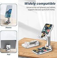 Vista 4 de Soporte de teléfono plegable para escritorio - Soporte de teléfono celular de ángulo ajustable - Adecuado para iPhone, Samsung - Flor negra