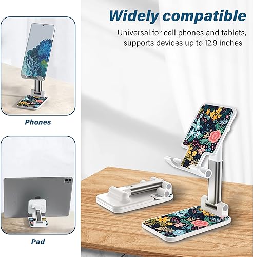 Miniatura 4 de Soporte de teléfono plegable para escritorio - Soporte de teléfono celular de ángulo ajustable - Adecuado para iPhone, Samsung - Flor negra