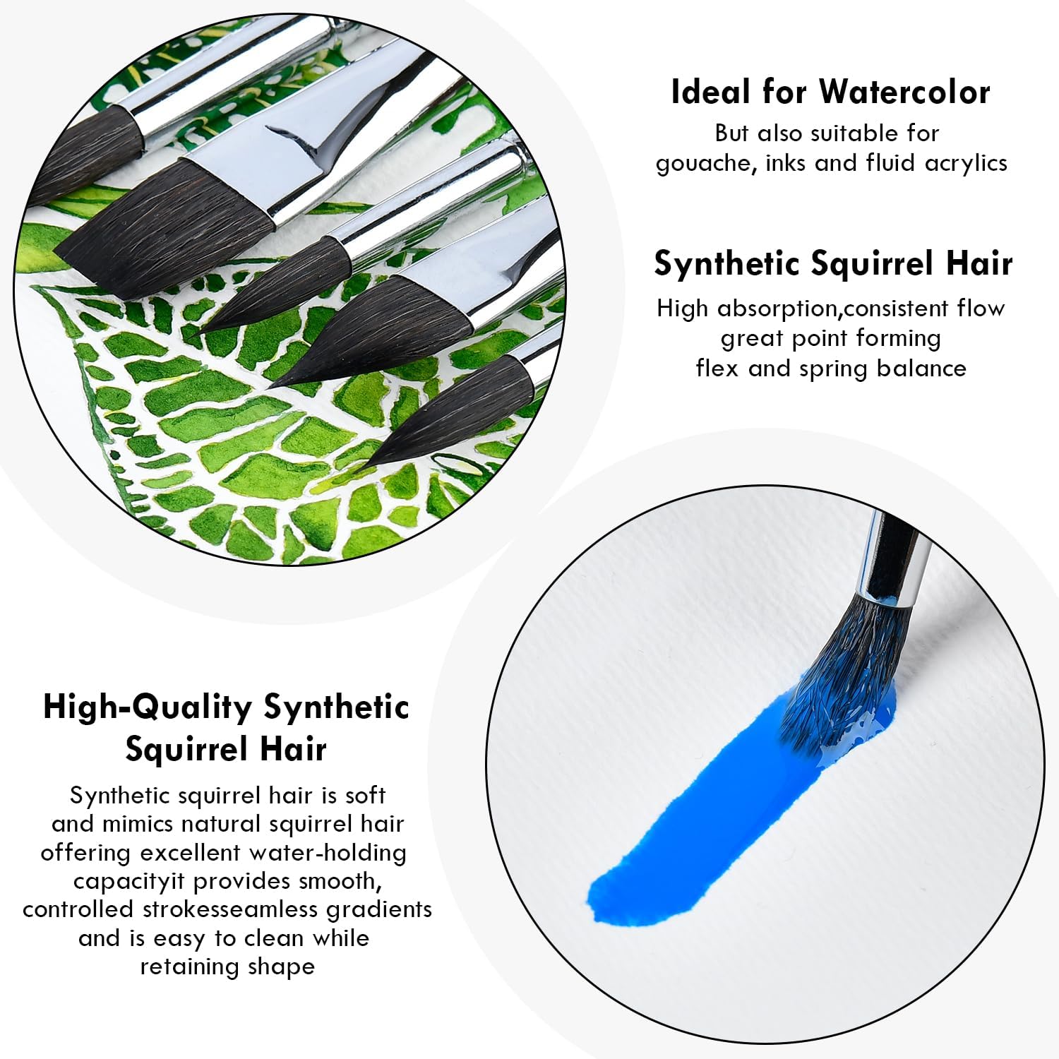 Brusarth Professional Watercolor Brushes,10 Pcs Synthetic Squirrel Hair Water Color Paint Brush Set for Artists - Flat,Dagger,Round Pointed,Cats Tongue Oval Wash for Watercolor Gouache Painting