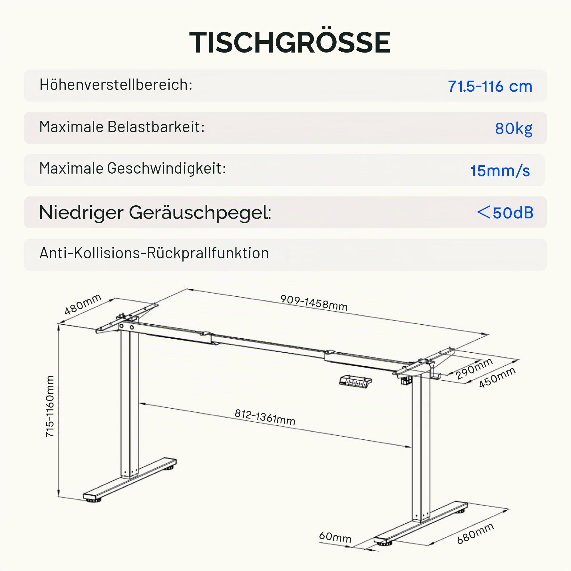 FlexiSpot Höhenverstellbarer Schreibtisch Gestell mit 2 Haken und Höhenmemory-Funktion & LED-Höhenanzeige, Elektrisch höhenverstellbare Tischbeine (Weiß)