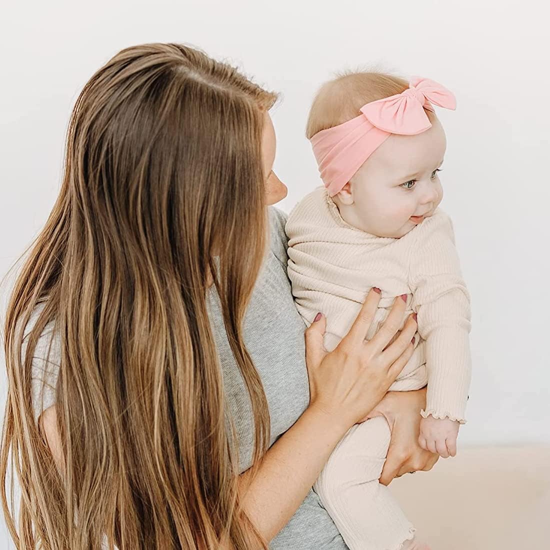 Baby Mädchen Nylon Stirnbänder,3 Stück Bowknot Elastische Haarbänder,baby schleifen haarband,Weiche,süße,Kopfbedeckung für Kinder Kleinkinder(weiß, apricot, rosa)