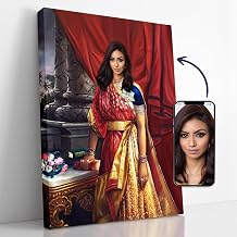 Turn Me Royal Custom Portrait from Photo, Canvas Wall Art as Unique Personalized Gift for Women, Turn her into Famous Historical Figure The Indian Queen, 18" x 24"