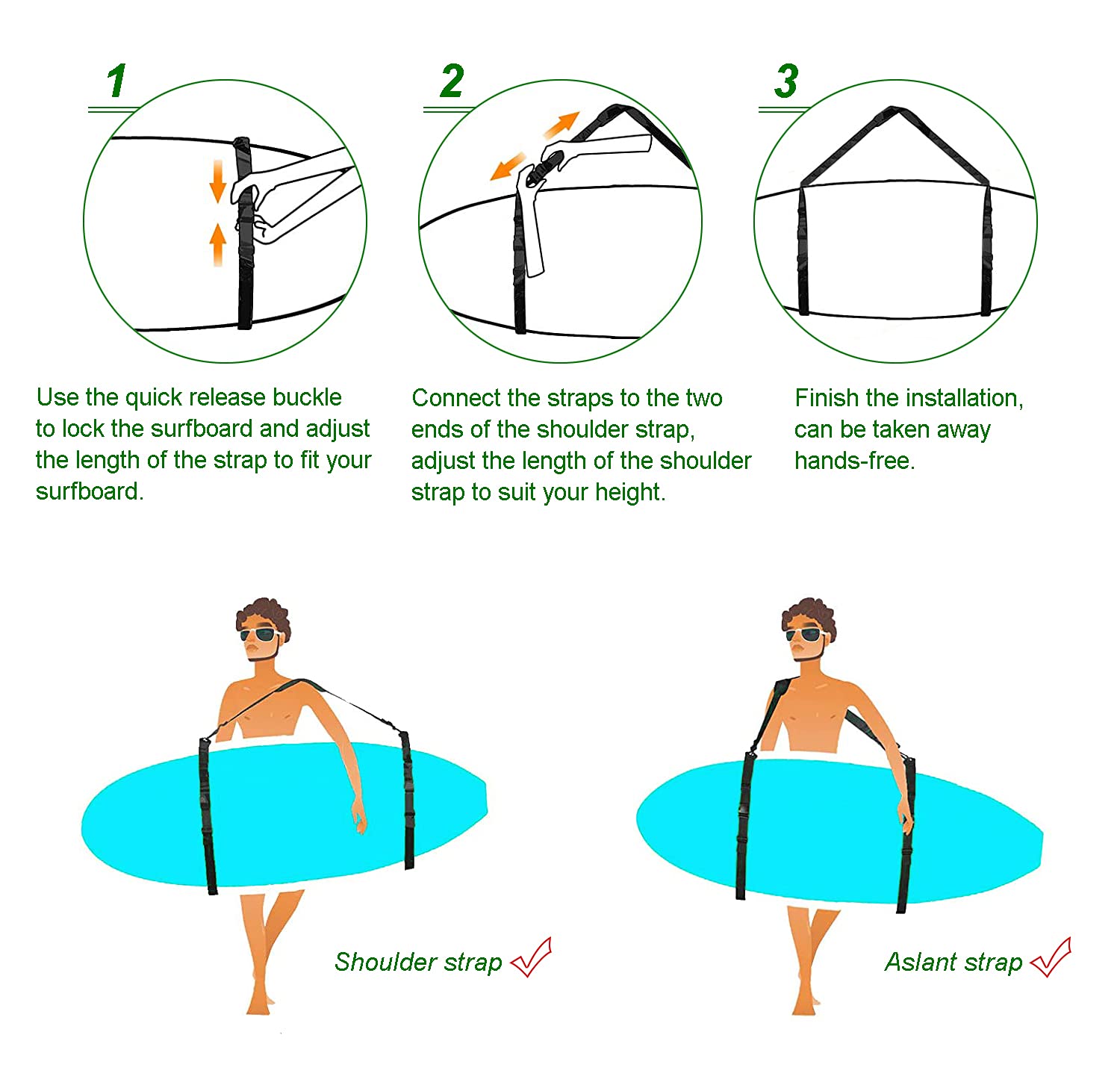 Cinghia Trasporto Per Tavola Da Surf/SUP - Regolabile, Con Gancio Pagaia | Per Kayak E Paddleboard | Nero - Foto 7