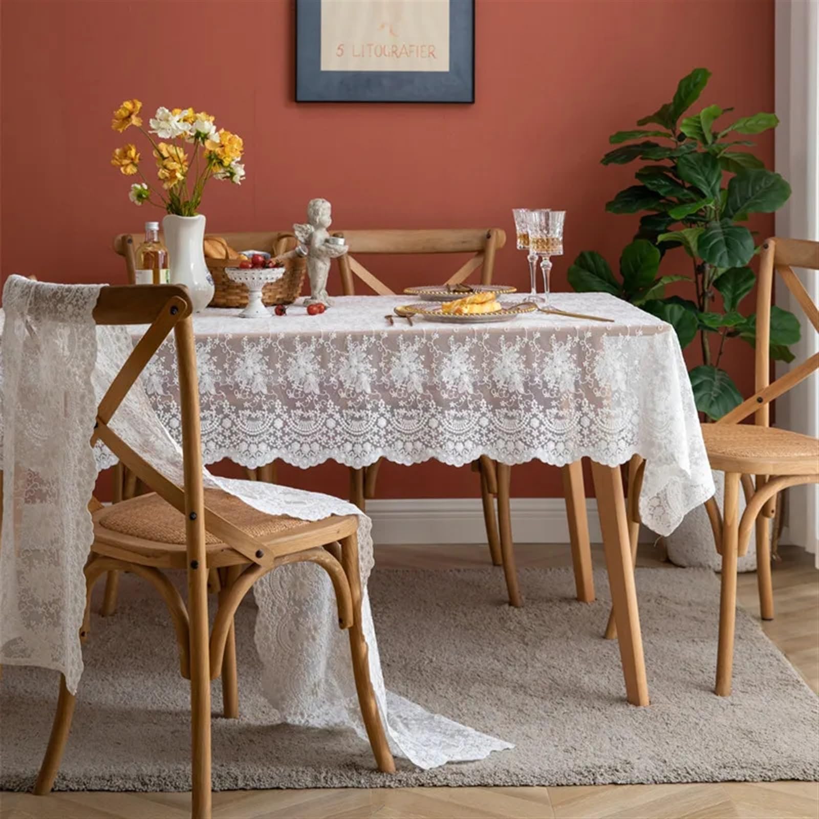 Runner da tavola in pizzo, Runner da tavolo vintage in pizzo floreale(Beige,40x300cm)