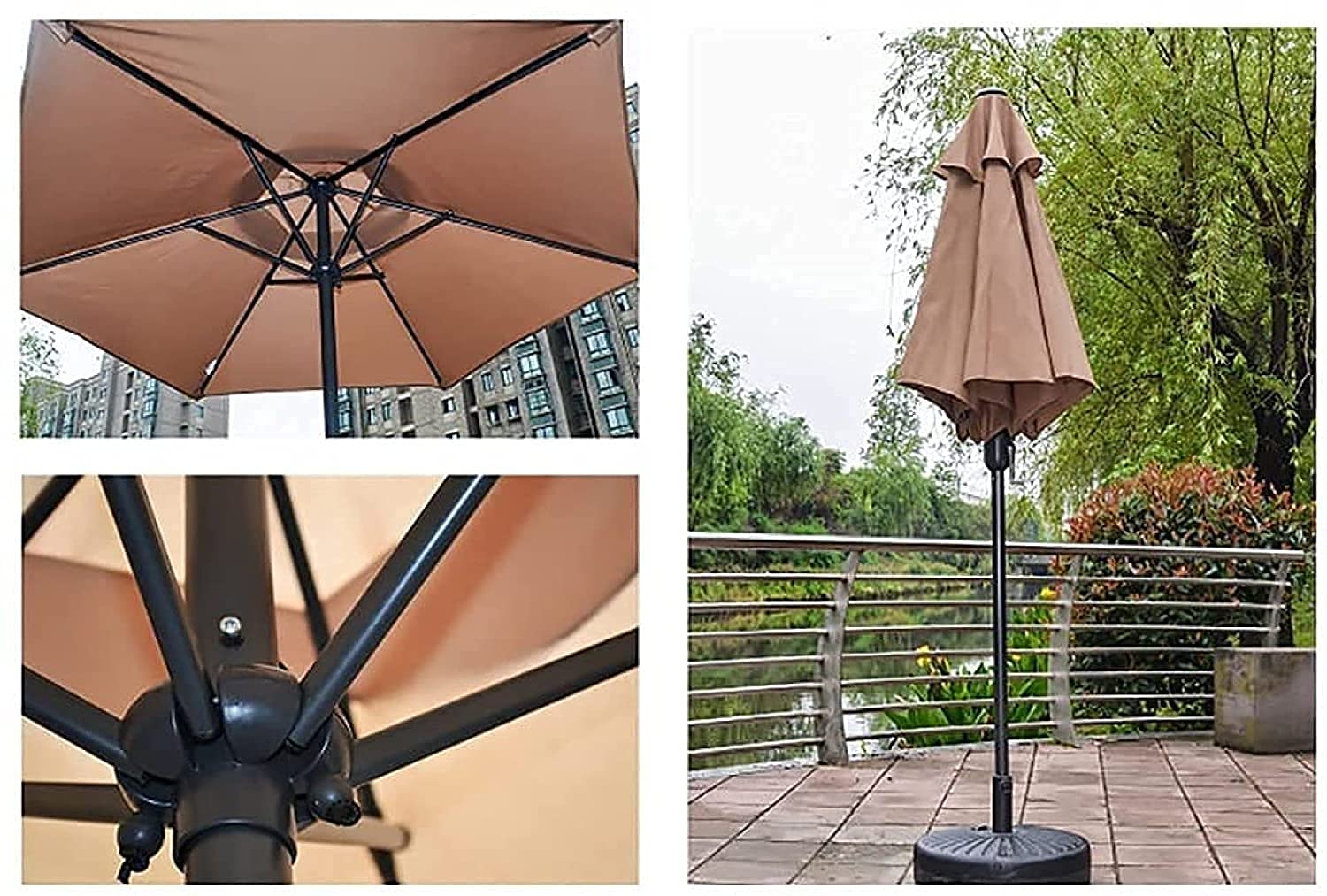 Parasol Parasol ogrodowy Osłona przeciwsłoneczna Okrągłe patio Parasol stołowy na zewnątrz, rodzinny balkon Kempingi Pikniki Podwórko Basen Plaża Grill Regulow(Brązowy-2,35x2m)