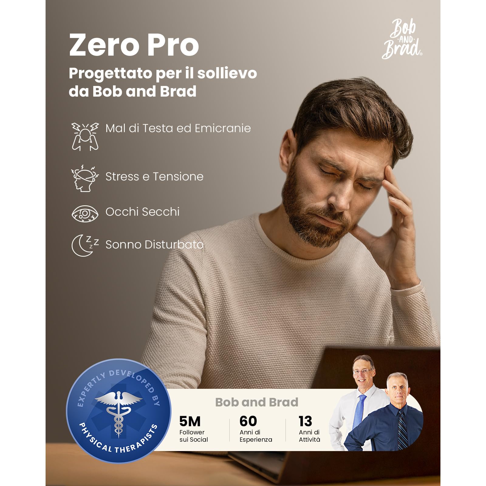 Bob and Brad Zero Pro, Massaggiatore per occhi silenzioso con calore e gel freddo, maschera per occhi con pressoterapia, per emicrania e affaticamento oculare, idea regalo