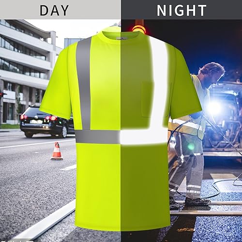 Miniatura 5 de Hi Vis - Camisetas de seguridad para hombre, reflectantes, de alta visibilidad, manga corta y larga, con bolsillo, paquete de 3 y 5 unidades