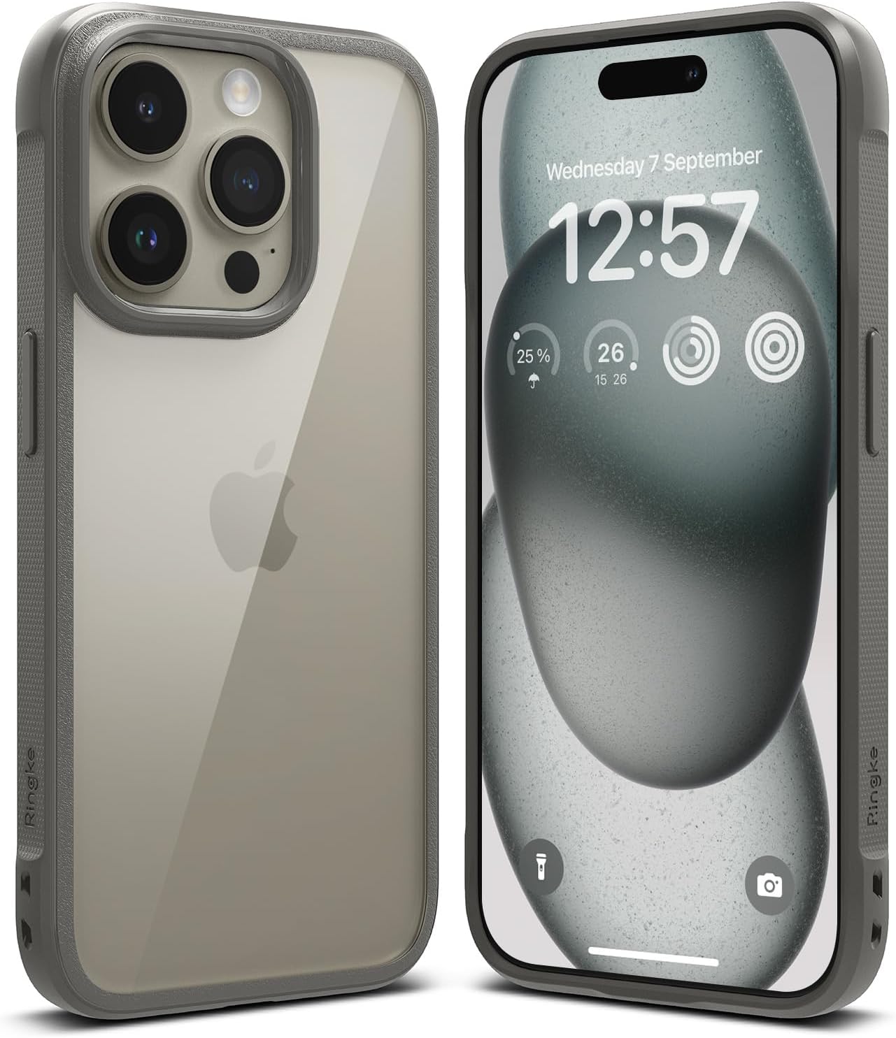 Ringke Fusion Bold for iPhone 15 Pro Max Case, Textured Sides for Grip, Anti-Yellowing Technology, Clear Back to Show Phone Color - Gray