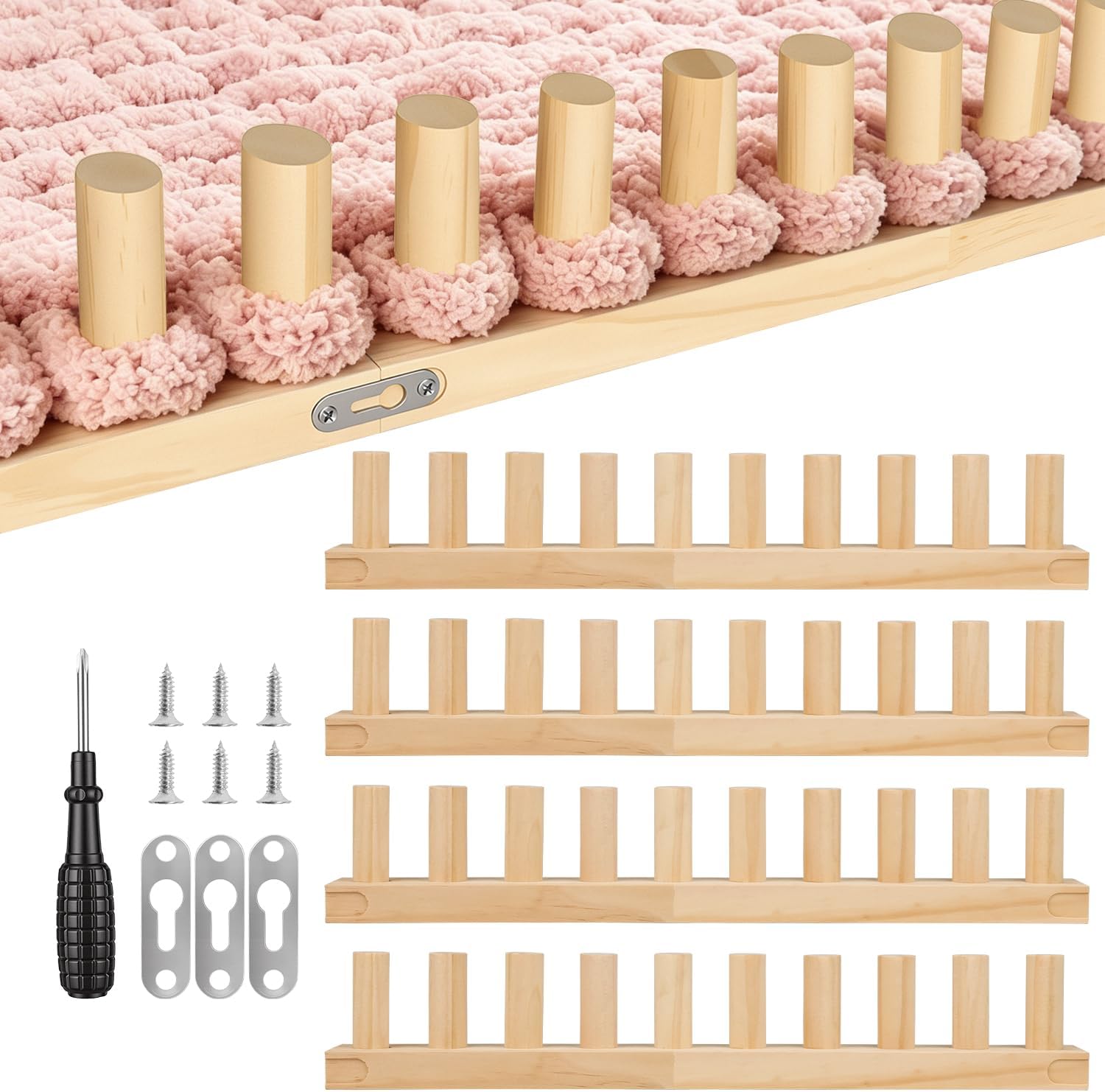 Chunky Blanket Loom Knitting Looms and Boards, Adjustable Size Wooden Loom for Blanket, No Needles Required Hand Knitting Kit for DIY Yarn Craft, Beginner Friendly Craft Tool (64 in)