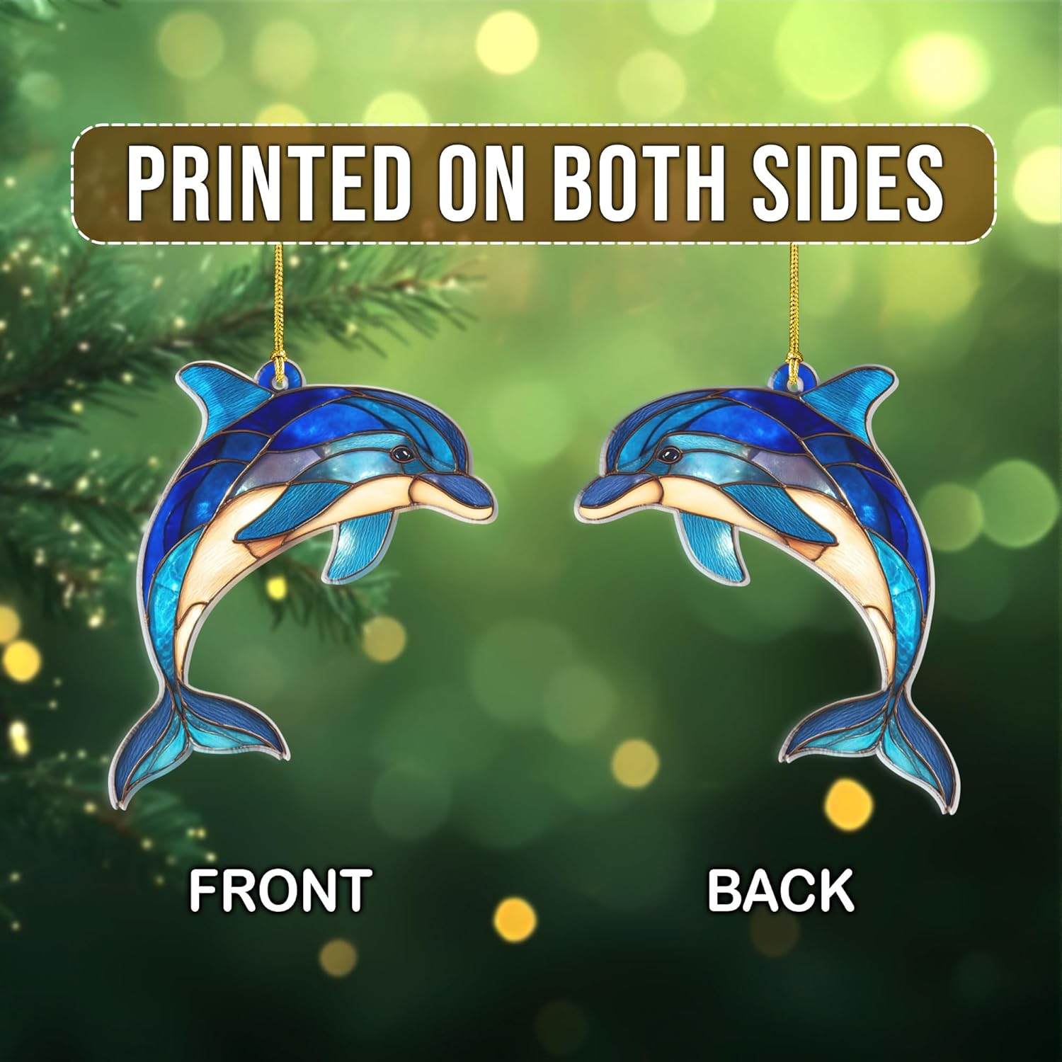 Dolphin Faux Stained Glass Acrylic Ornament, Dolphin Ornament, Dolphin Christmas Ornaments, Dolphin Ornaments, Dolphin Ornaments for Christmas Tree, Dolphin Themed Gifts, Exchange Gift - Image 4