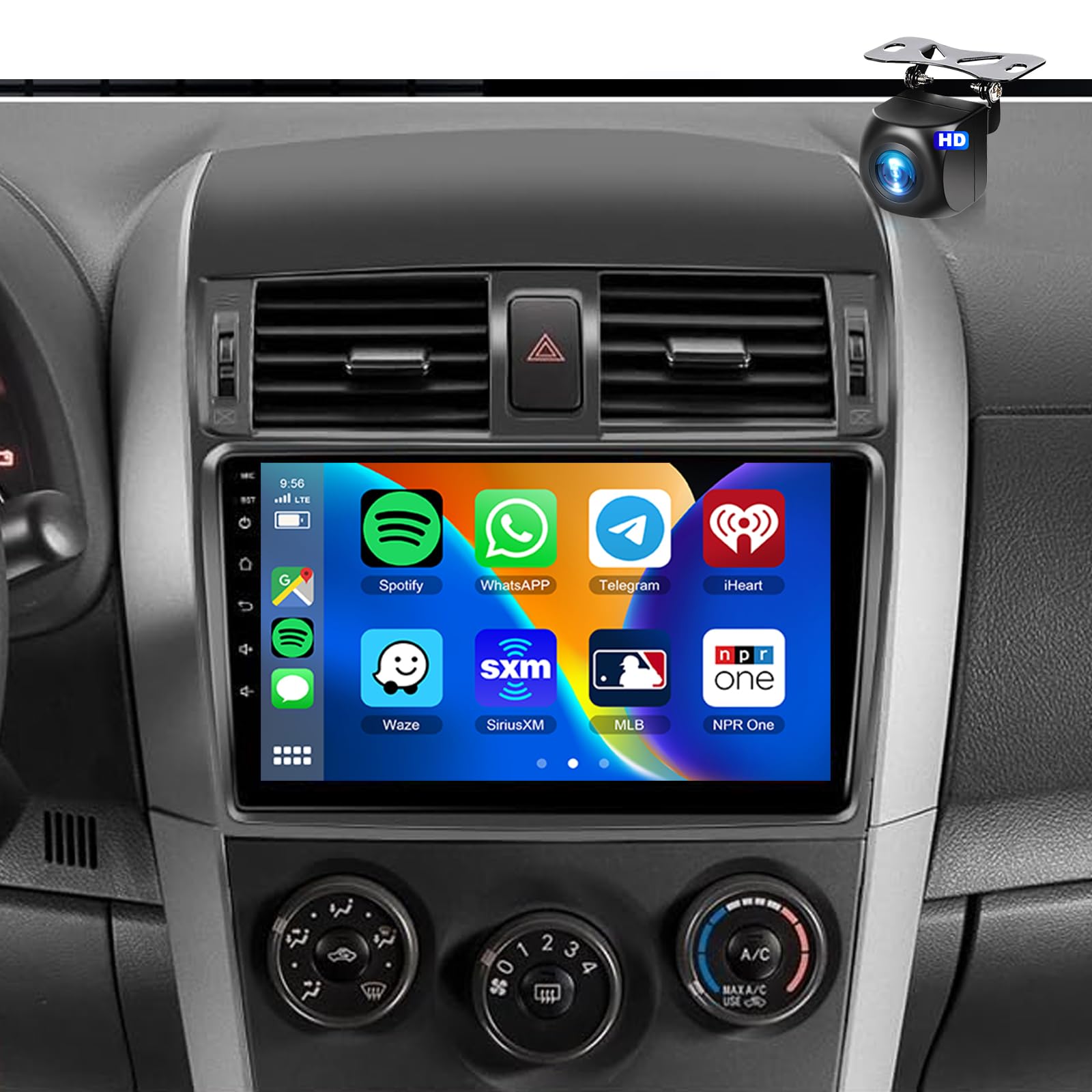 4G 64G Podofo 9 Autoradio per Toyota Corolla Verso AR10 2004-2009 Carplay Android Auto Bluetooth, Wifi GPS Navi HIFI/RDS/FM DSP, 1280 * 720, Android 13 Radio 2 din con telecamera posteriore AHD