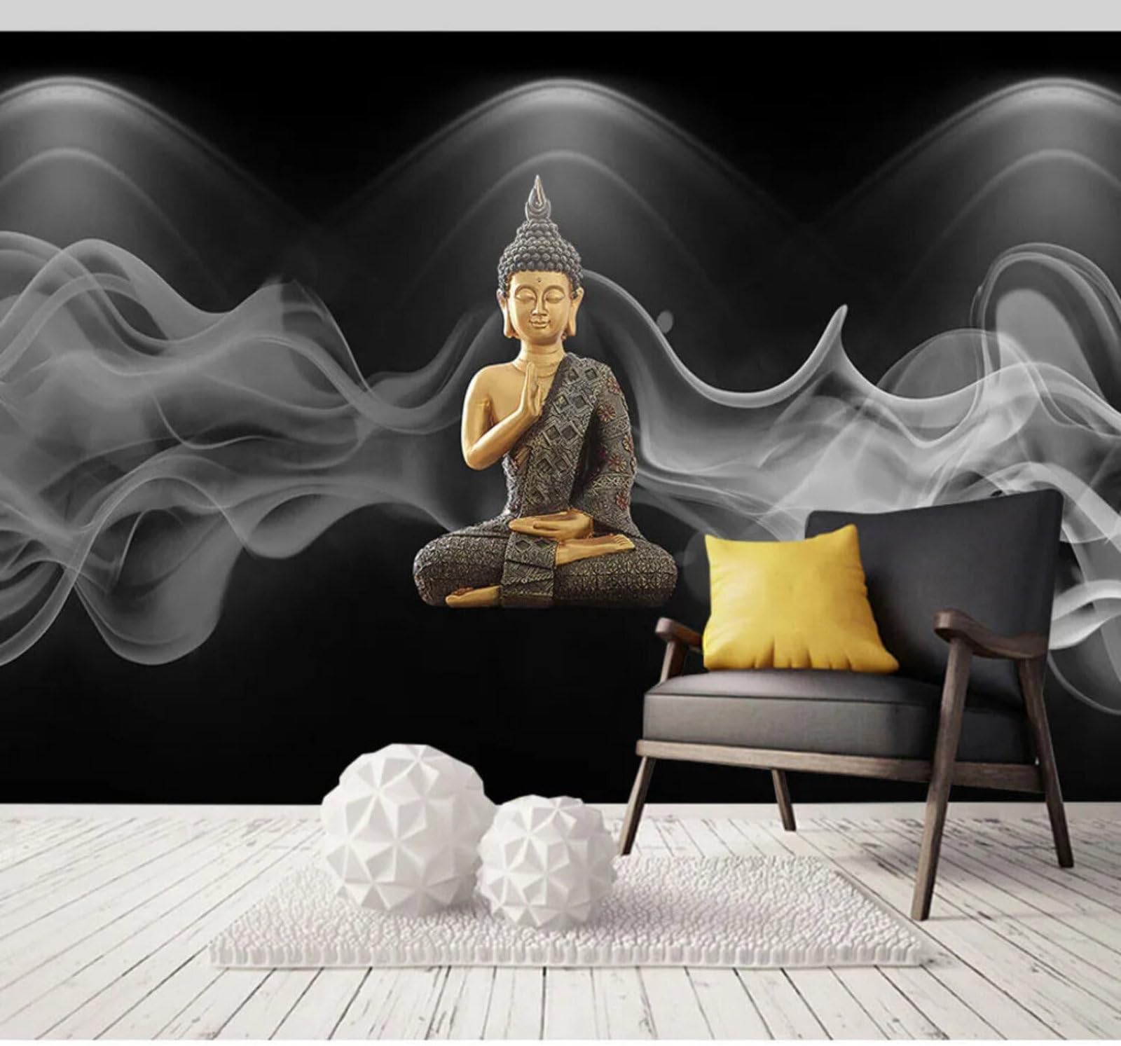 Minimalist Abstract Smoke Religious Buddha Statue 3D Wallpaper Easy Install Feature Office Living Room Sofa Bedroom TV Background Wall Decoration-150cm×105cm