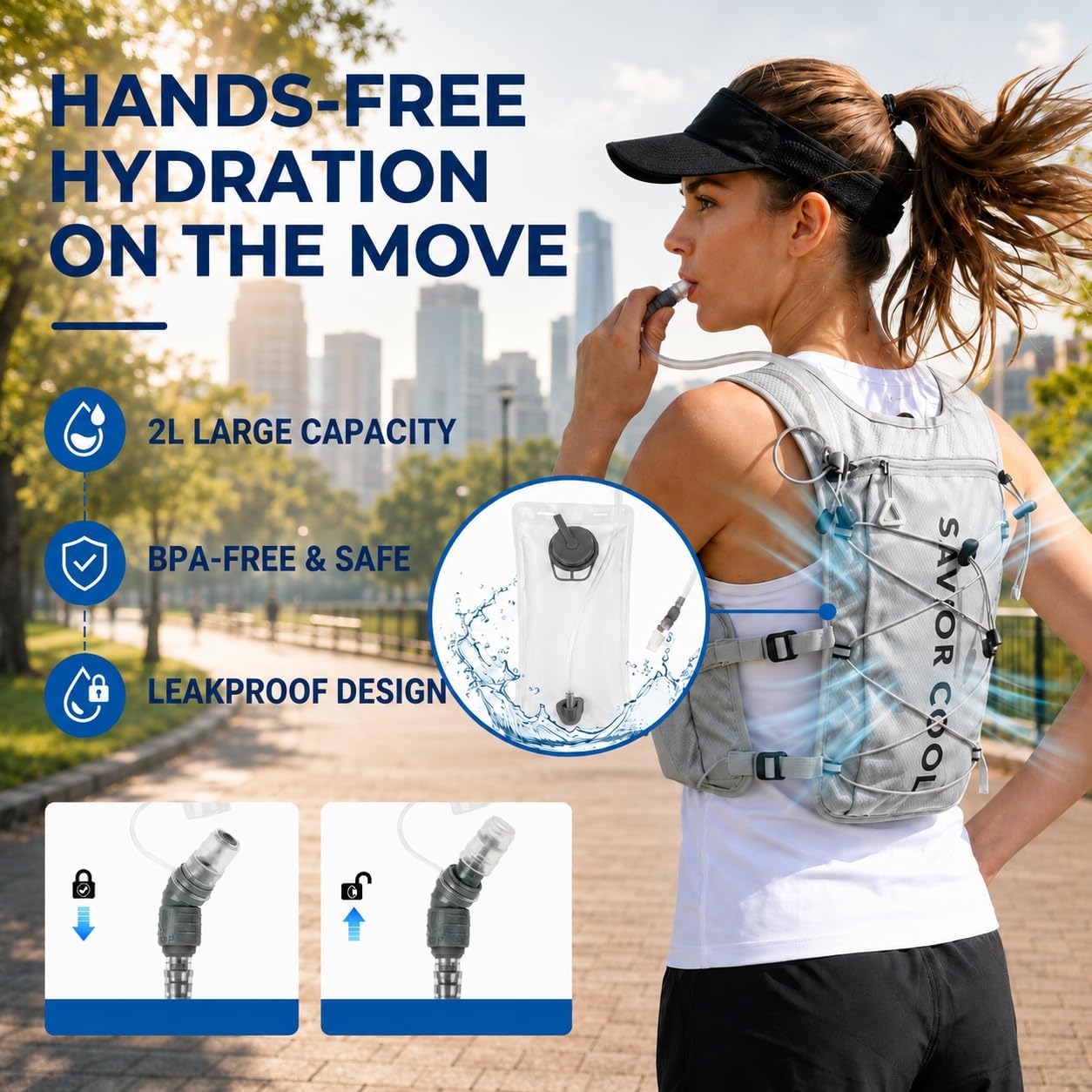 Cooling Hydration Vest with 2L BPA-Free Water Bladder, Running Vest with 3 Removable Cooling Packs, Lightweight Outdoor Pack for Hot Weather, Hiking, Cycling, Training image 3