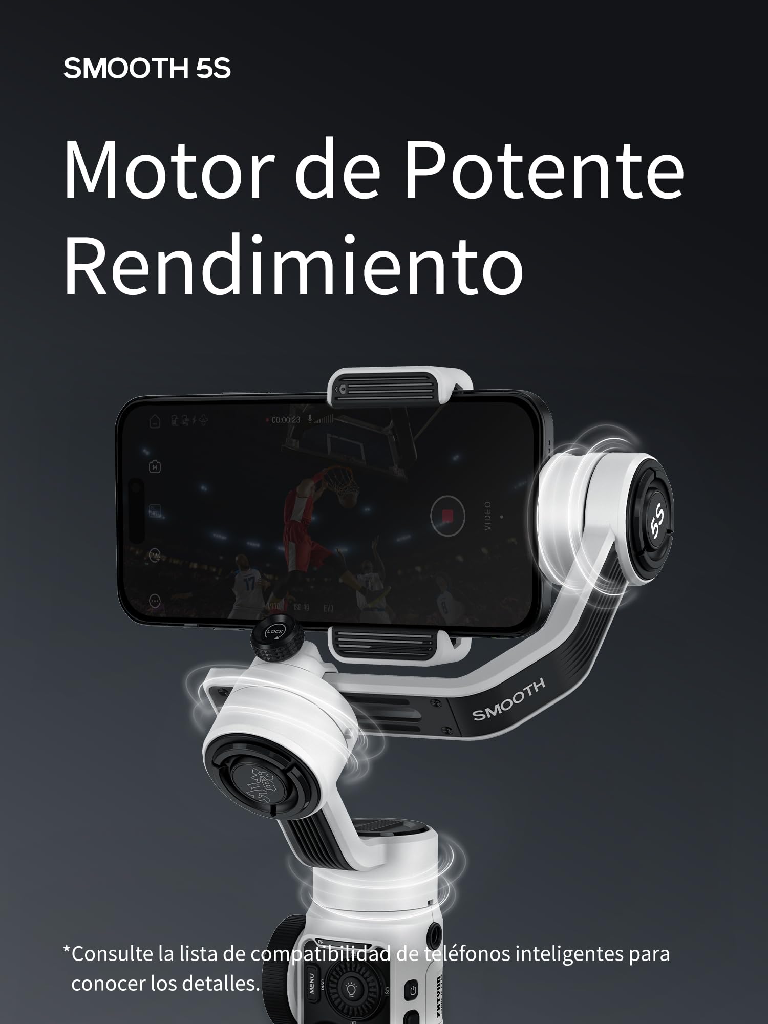 ZHIYUN Smooth-5S Combo [Official] Estabilizador de cardán iPhone de 3 Ejes con Luces magnéticas, cardán para Smartphone con trípode, estabilizador de teléfono móvil para FilmIC Pro, Vlog,