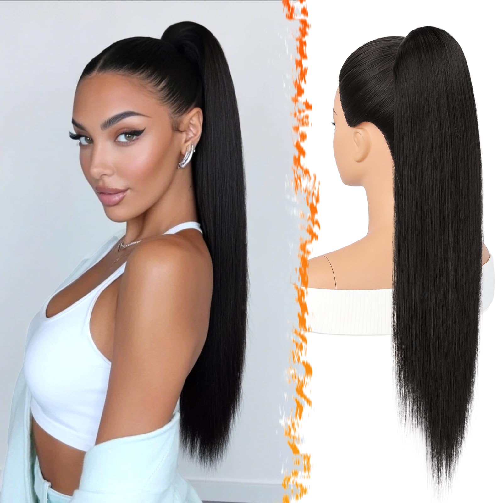 BARSDAR Liso Coleta Postiza Extensiones Pelo, 40cm Corta Liso Marrón Oscuro Cola de Caballo Extension con Cordón Natural Sintética Cheer Posh Ponytail Extensiones Postizos Fiestas Cheer Competition — view 16