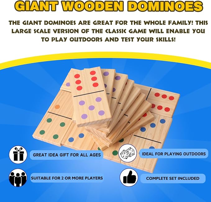 Dominoes de Madera Grande con Puntos Multicolor 28 piezas miniatura 5