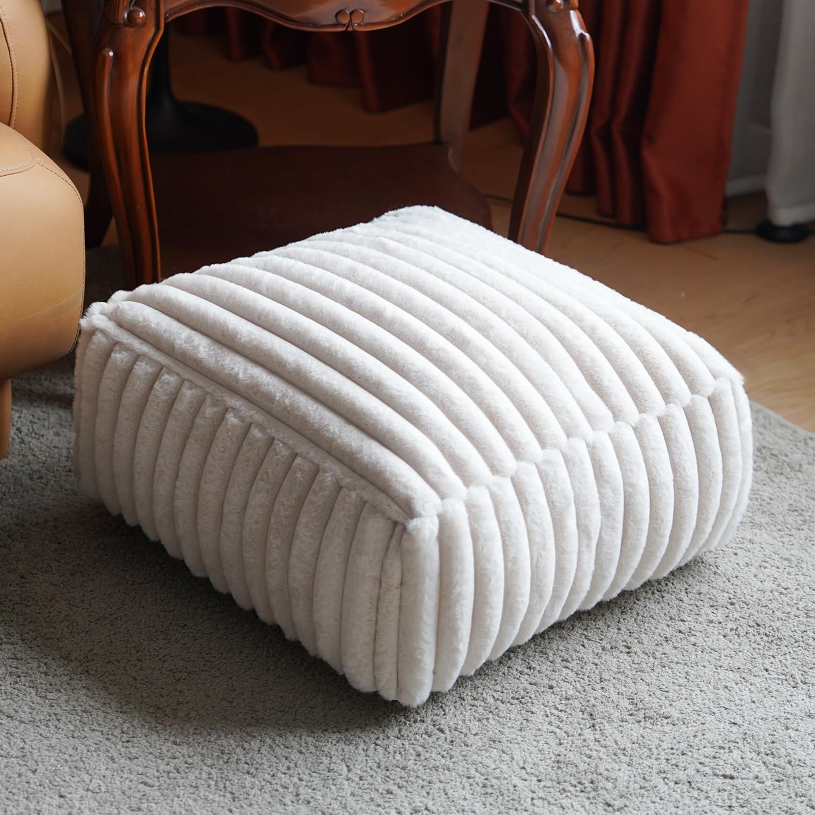 Artbloss Unstuffed Pouf Ottoman Cover Soft Storage Extra Seat Farmhouse Comfortable Bohemian Poufs Accent Footrest 20x20x8 Inches for Living Room