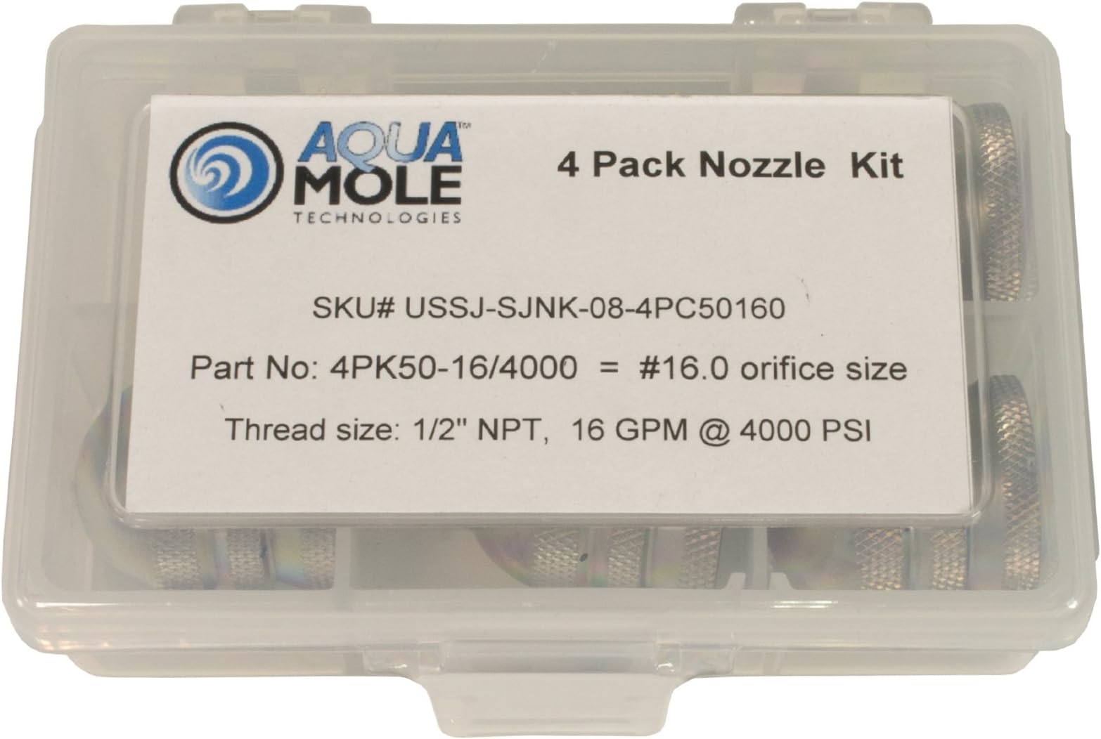 Four Pack 1/2in. NPT Button Nose Sewer Jetter Nozzle 4 Piece Set 4000 PSI 16 Orifice