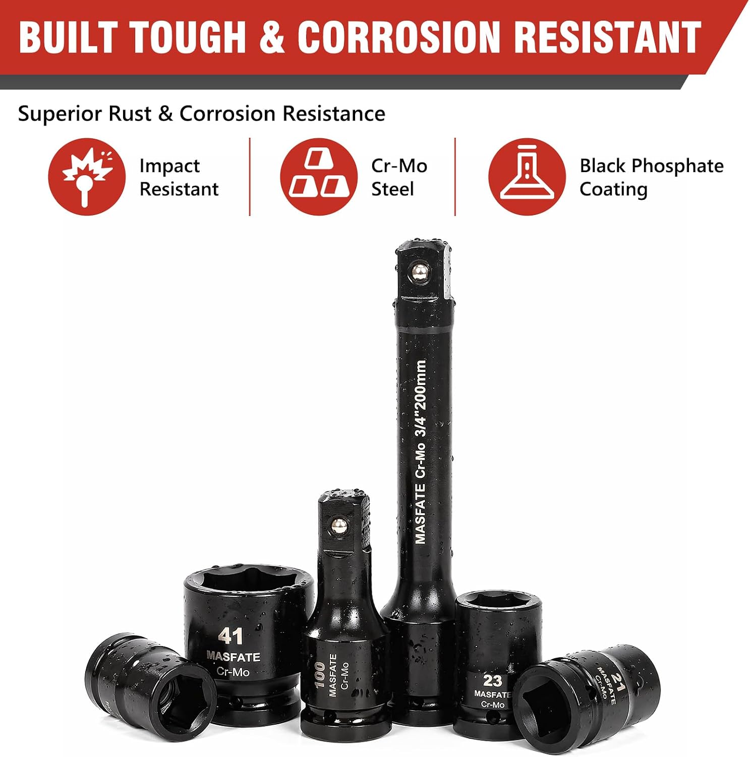 3/4" Impact Socket Set 27PCS,Metric Shallow Sockets 19-60mm | CR-MO Steel,6-Point,3 Extension Bars,Sliding T-Handle & Long Ratchet,heavy duty for truck & industrial repair