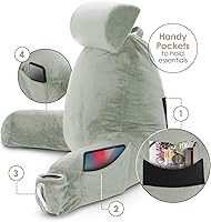 Vista 47 de Nestl Reading Pillow with Portable Laptop Lap Desk - Shredded Memory Foam Back Support Pillow for Sitting Up in Bed and Couch Rest Pillows with Navy