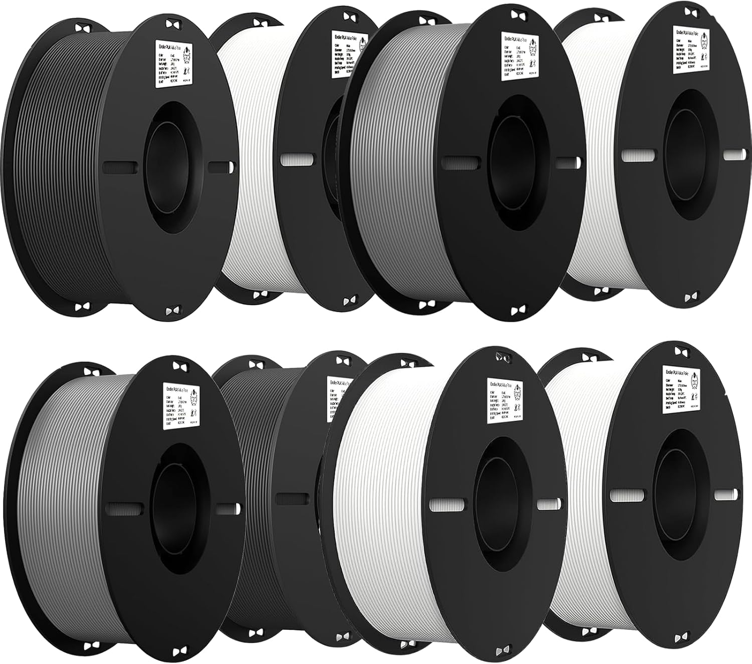 Creality 3D Printer Filament 1.75mm Bundle 8 Packs (Black, White, Grey)