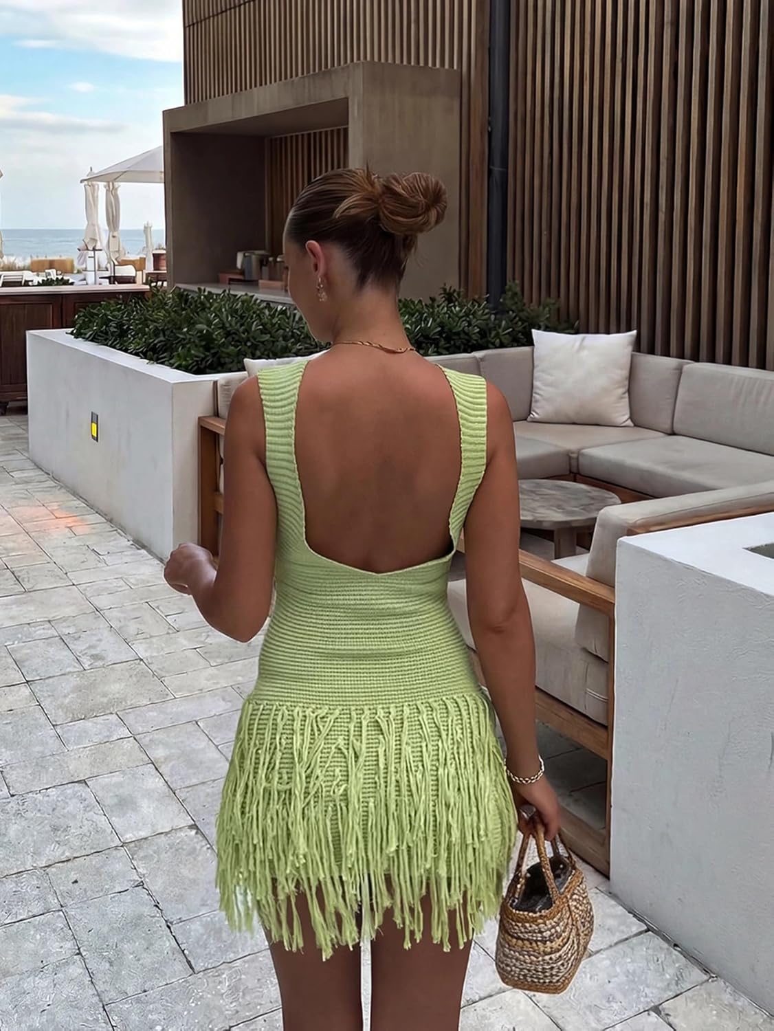 Women's Elegant Knit Sleeveless Dress, For Afternoon Beach Party Summer cover ups for swimwear