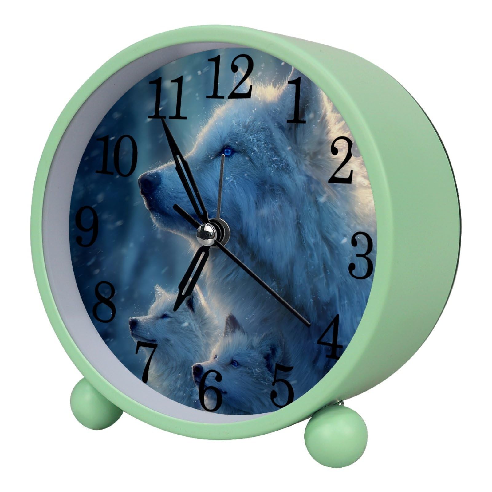 etoenbrc White Wolf Family 10.9" Alarm Clock,Small Battery Operated Clock, Slient Plastic Table Clock for Living Room Decor,Bedroom,Office