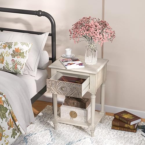 Miniatura 2 de SUNBURY Mesa auxiliar pequeña para sala de estar mesa auxiliar pequeña con cajón mesa auxiliar vintage de 18 pulgadas mesa auxiliar ligera de MDF