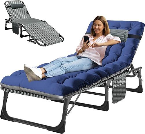 MOPHOTO Tumbona plegable de 5 posiciones, cuna plegable, tumbona de patio resistente para exteriores, junto a la piscina, playa, césped, camping