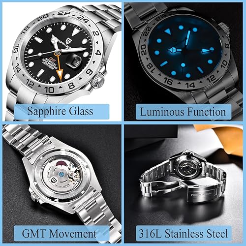Miniatura 5 de Pagani Design Watches for Men Automatic Mechanical GMT Watch 42mm Stainless Steel Sapphire Crystal Waterproof Luminous Sport Men's Wrist Watches