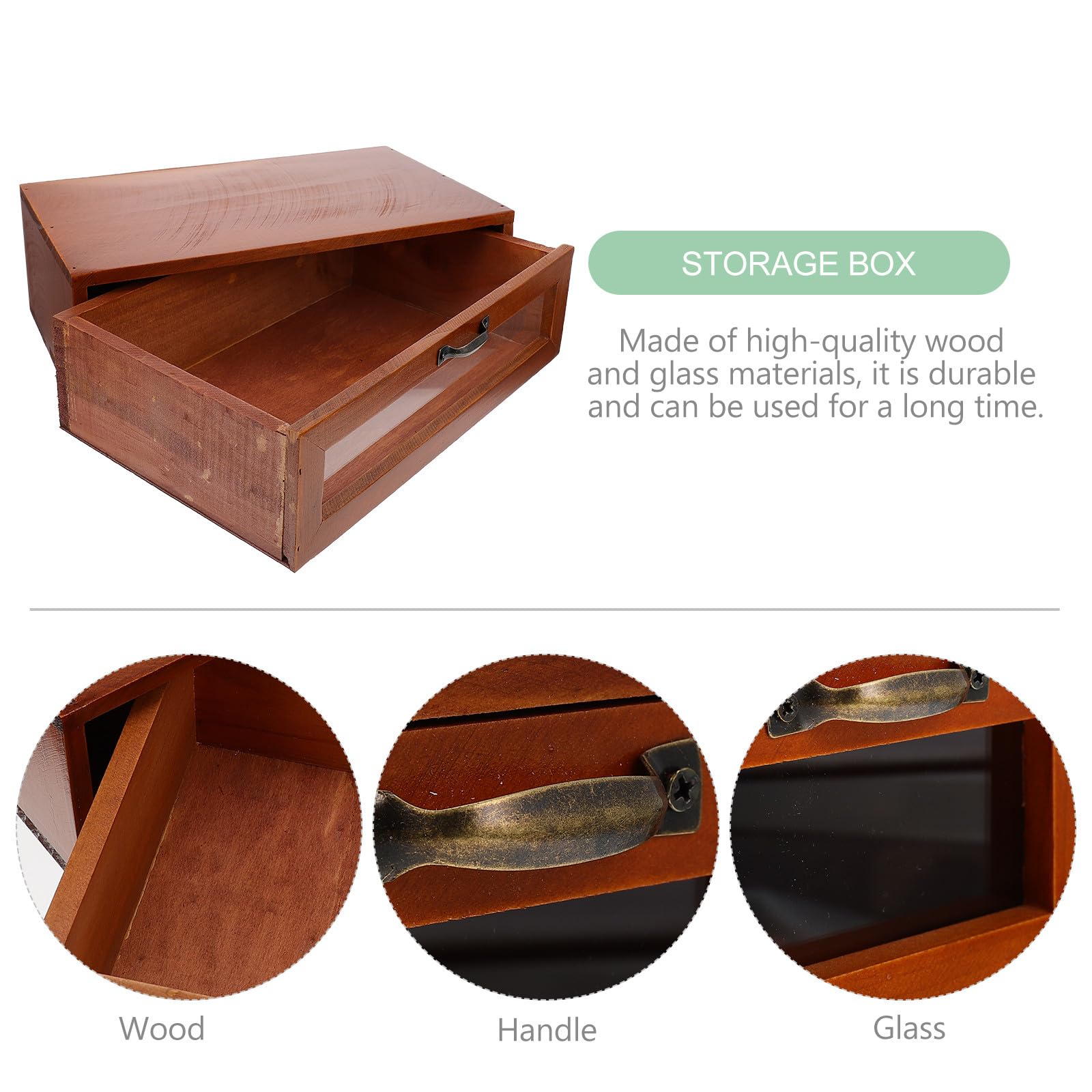 Ipetboom Organizer da Scrivania Cassetto Portaoggetti e Supporto per Monitor in Legno e Vetro Stile Retrò Marrone, per Ufficio e Decorazione Desktop