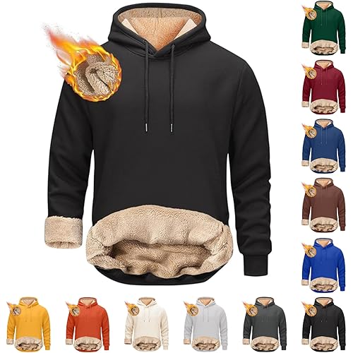 Hoodies for Men Heavyweight Fleece Lined Hoodie Thick Winter Pullover Warm Hooded Sherpa Sweatshirt Windproof Jacket