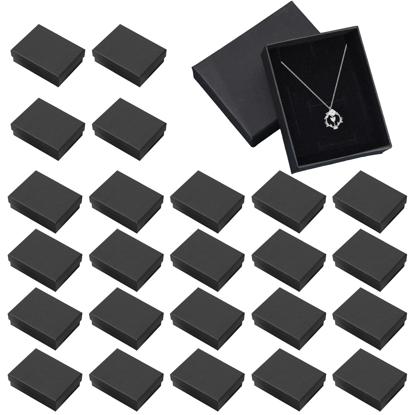 Joyseedi 24 Pack Black Cardboard Jewelry Boxes, 8x5x3cm Cardboard Jewelry Display Gift Boxes with Velvet Sponge Insert for Christmas Party, Halloween, Anniversaries, Weddings