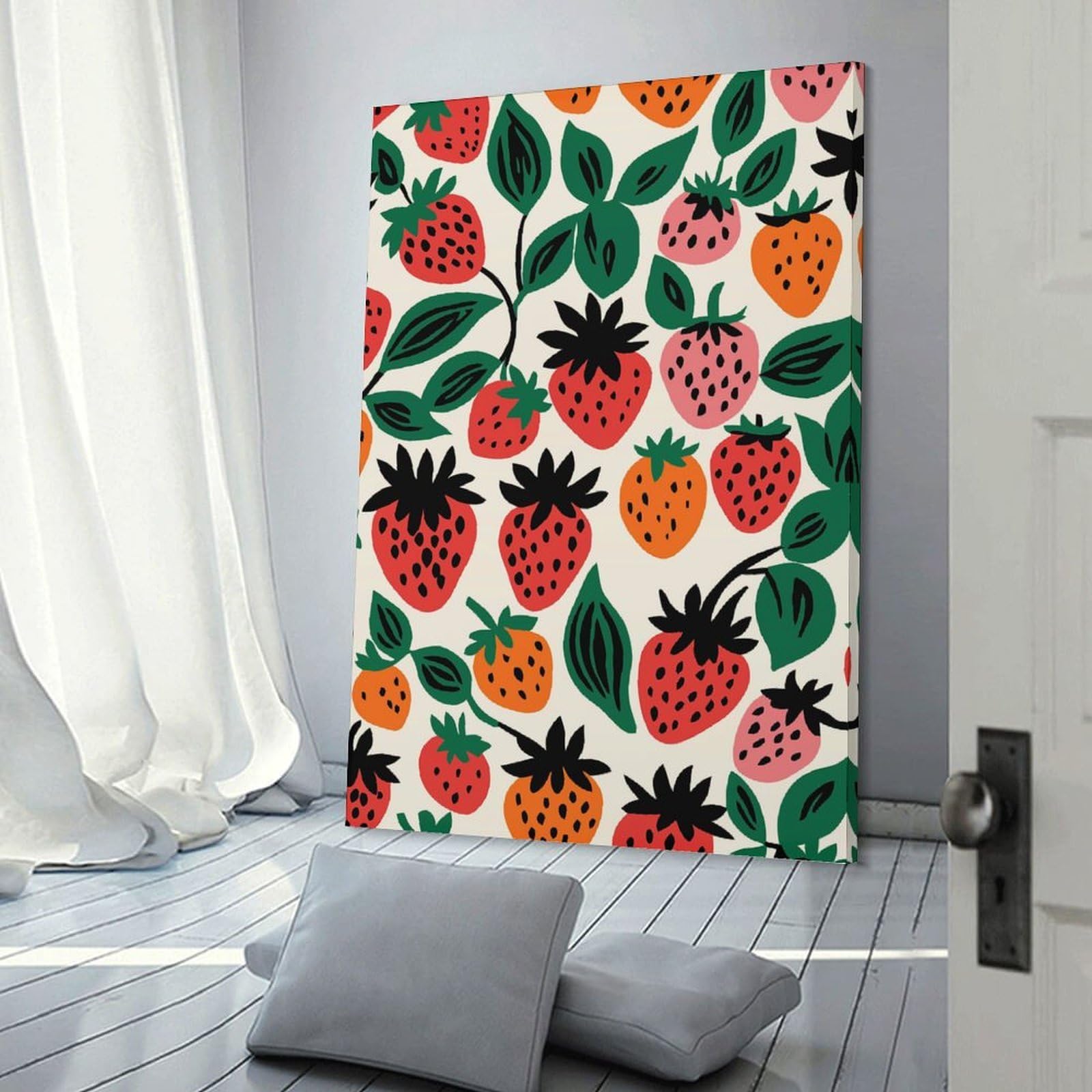 Junmoney Strawberries Art Decorative Wall Artwork 24x36inch(60x90cm), for Front Hall, Corridor Or Welcome Spaces, Decorative Wall Art for Narrow Spaces