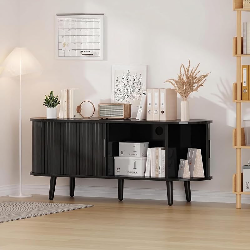 Mid Century Modern Black TV Stand for Up to 65 Inch image 2