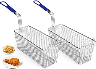 Deep Fryer Basket | 2 Pack | Commercial Grade | 13" x 6.5" x 6" | Nickel Plated Iron | Professional Kitchen Fry Basket | Perfect for Heavy Duty Restaurant Use
