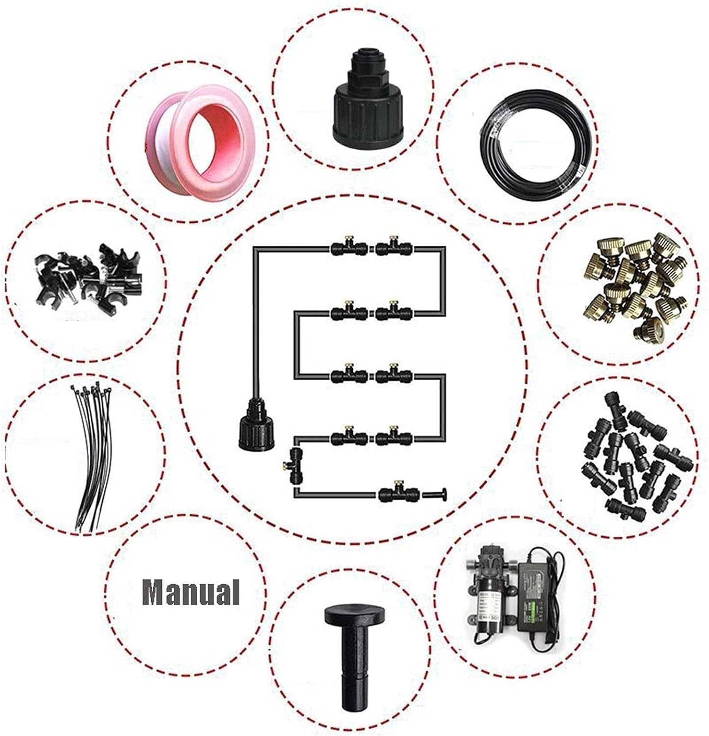 Outdoor Misting Cooling System Kit with 24v Pump, Misters for Patio with Brass Sprayers, Garden Cooling System DIY Micro Drip Irrigation System for Patio, Garden, Lawn, Home Irrigation(12m/39.3ft)