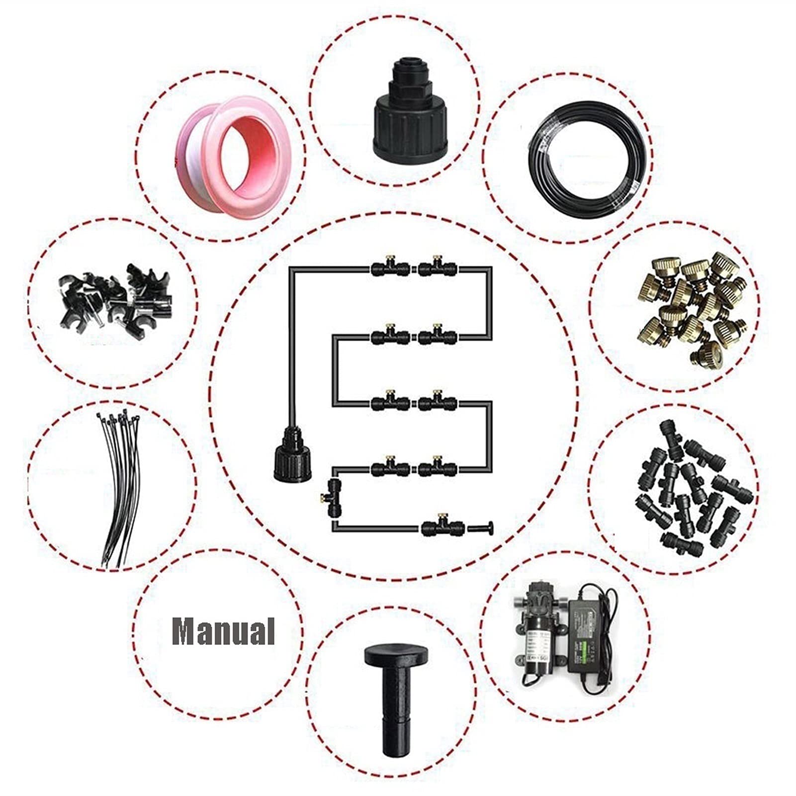 GQQGSHOP Kit de Sisteme de Enfriamiento por Nebulización con Bomba, Sisteme de Nebulizacion for Exteriores Terrazas Jardín Patio, Kits de Riego por Goteo for Césped, Flor, Invernadero(9m/29.5ft)