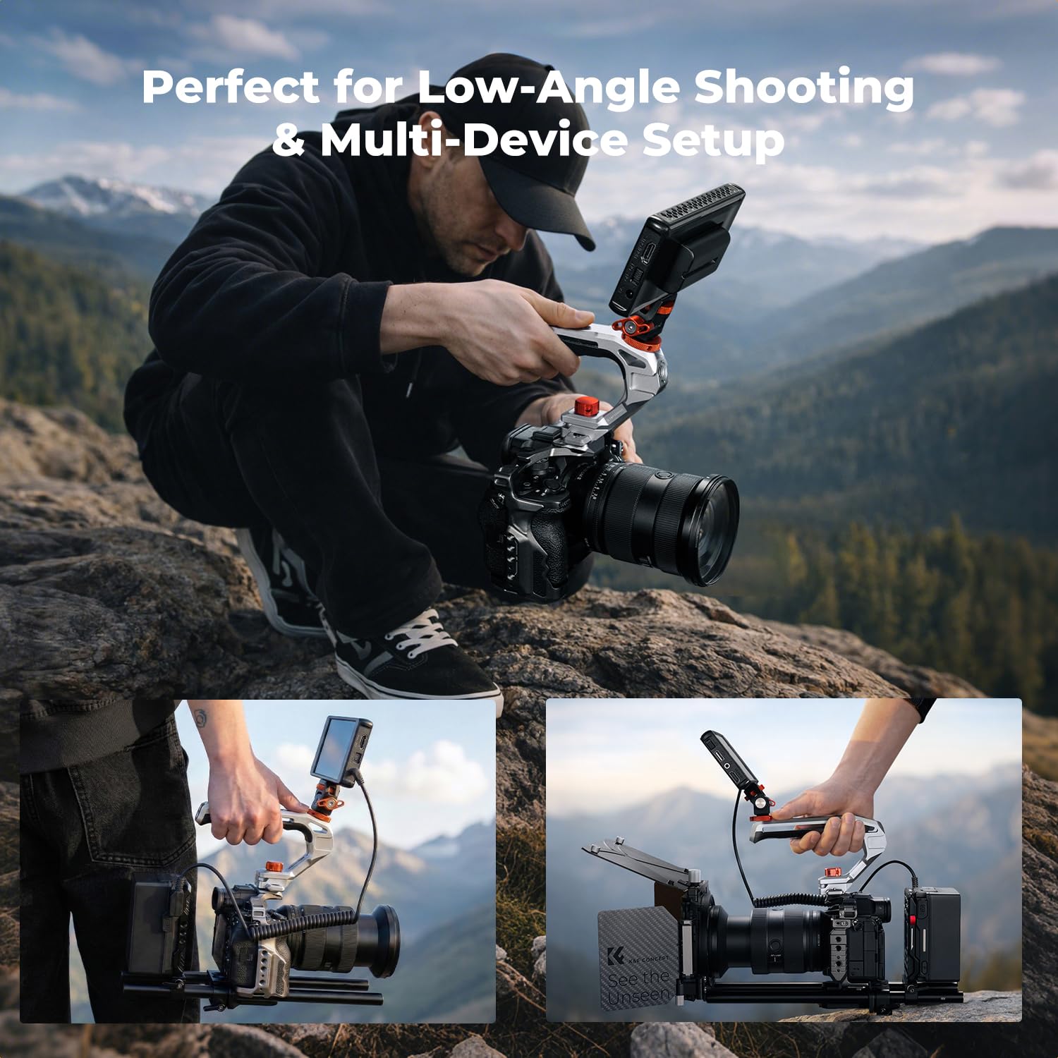 K&F CONCEPT NATO Top Handle Ligero, Mango Superior Liviano con NATO Rail para Jaula de Cámara DSLR, Top Handle Universal con 4 Adaptadores de Zapata Rosca de 1/4" y 3/8"