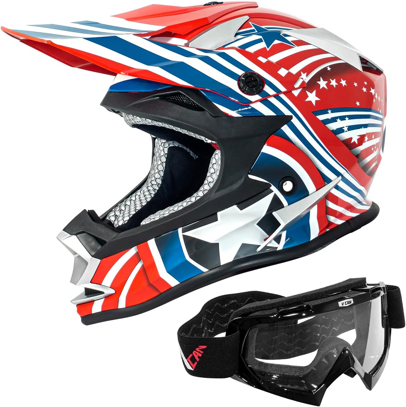 VCANVX38 Adults ATV Motorcross Offroad Dirt Bike Motorcycle Downhill Helmet with Goggle DOT Approved