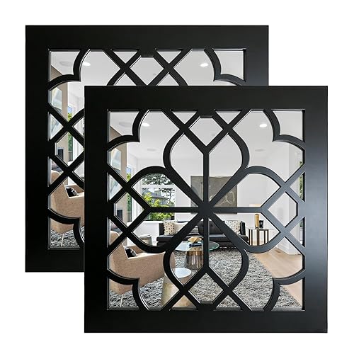 Set of 2 Boho Square Wall Mirrors - Matte White