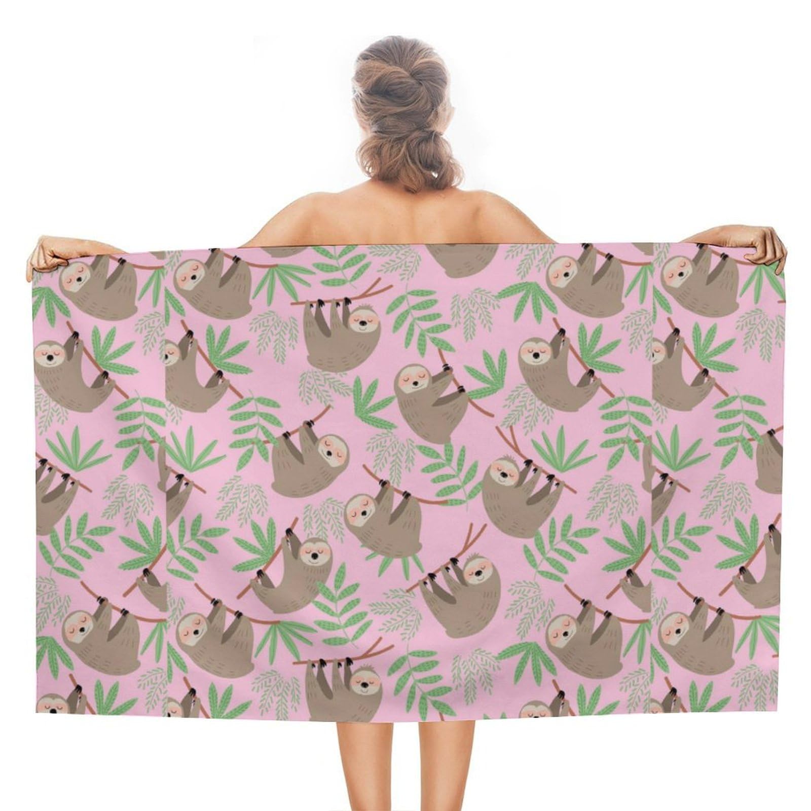 LEDFCVSU Beach Towel, Cute Sloth Bath Towel, Absorbent Towel for Swimming, Sports, Travel